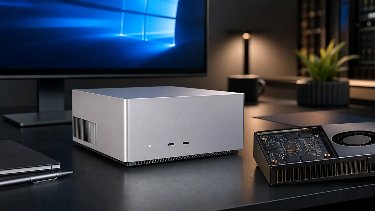 Surface RTX Spark Dev Box in the official render: the chassis reveals the NVIDIA RTX Spark superchip at the centre of the board (credit: Microsoft)